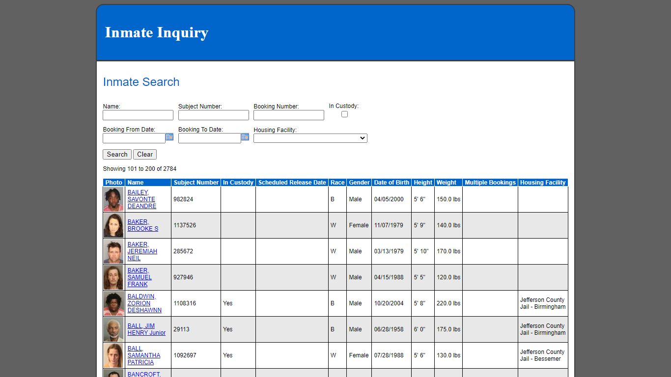 Inmate Search - Jefferson County, Alabama